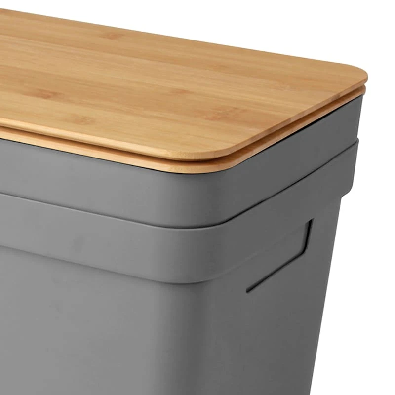 2-Pack Grey 15L Storage Bin With Bamboo Lid, Large 4 2-Pack Grey 15L Storage Bin With Bamboo Lid, Large - Image 2