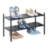 2-Shelf Punched Metal Shoe Rack, Black -Furniture Series Store 2 shelf punched metal shoe rack black