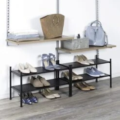 2-Shelf Punched Metal Shoe Rack, Black -Furniture Series Store 2 shelf punched metal shoe rack black 2