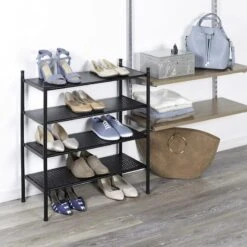 2-Shelf Punched Metal Shoe Rack, Black -Furniture Series Store 2 shelf punched metal shoe rack black 3