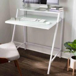 2-Tier Lola Desk, White -Furniture Series Store 2 tier lola desk white 6