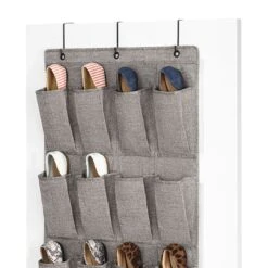 24-Pocket Over The Door Shoe Bag, Black Herringbone -Furniture Series Store 24 pocket over the door shoe bag black herringbone 4