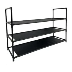 3-Tier Fabric Shoe Rack, Black
