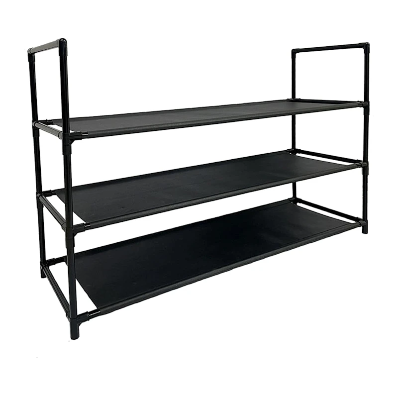 3-Tier Fabric Shoe Rack, Black 3 3-Tier Fabric Shoe Rack, Black