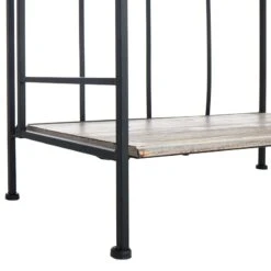 4-Tier Black Metal Baker Rack With Folding Wood Top Shelves -Furniture Series Store 4 tier black metal baker rack with folding wood top shelves 4