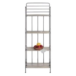 4-Tier Black Metal Baker Rack With Folding Wood Top Shelves -Furniture Series Store 4 tier black metal baker rack with folding wood top shelves 5