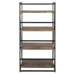 4-Tier Dakota Black & Brown Industrial Modern Bookshelf, 49" -Furniture Series Store 4 tier dakota black brown industrial modern bookshelf 49 2
