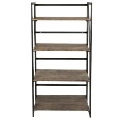 4-Tier Dakota Black & Brown Industrial Modern Bookshelf, 49" -Furniture Series Store 4 tier dakota black brown industrial modern bookshelf 49 3