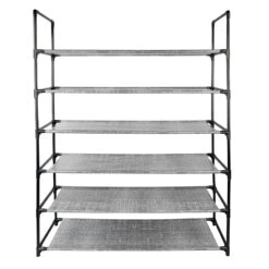 6-Tier Printed Shelf Shoe Rack, Black Linen