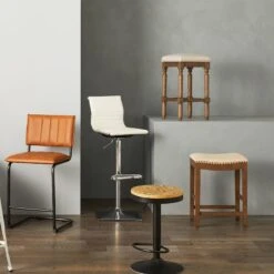 Ainsley Upholstered Tan Wood Counter Stool With Nailhead Trim, 26" -Furniture Series Store ainsley upholstered tan wood counter stool with nailhead trim 26 2