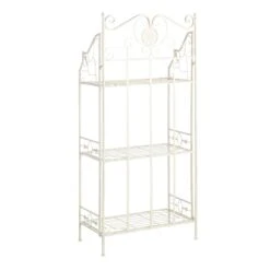 Antique White Metal Baker's Rack With Folding Shelves, 51" 9 Antique White Metal Baker's Rack With Folding Shelves, 51" -Furniture Series Store antique white metal bakers rack with folding shelves 51 2
