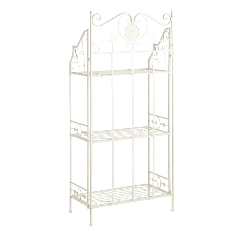 Antique White Metal Baker's Rack With Folding Shelves, 51" 5 Antique White Metal Baker's Rack With Folding Shelves, 51" - Image 3