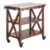 Antwerp Wood Bar Cart With Metal Top And Towel Hooks