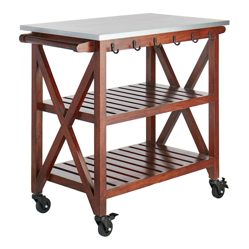 Antwerp Wood Bar Cart With Metal Top And Towel Hooks 3 Antwerp Wood Bar Cart With Metal Top And Towel Hooks
