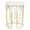Arca Glazed Gold Wire Vanity Stool/Padded White Faux Leather Seat -Furniture Series Store arca glazed gold wire vanity stool padded white faux leather seat