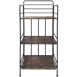 Black 3 Tier Metal Baker Rack With Folding Wood Top Shelves