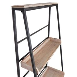 Black Metal Folding Rack With Wood Tray Shelves -Furniture Series Store black metal folding rack with wood tray shelves 3