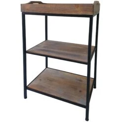 Black Metal Rack With Wood Tray Top