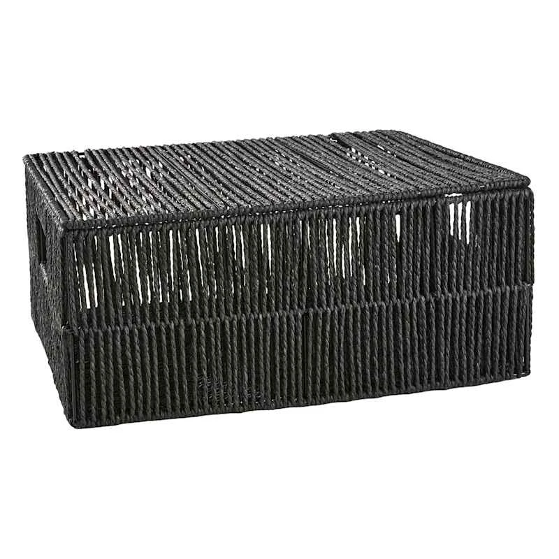 Black Paper Rope Storage Basket With Lid, Large 3 Black Paper Rope Storage Basket With Lid, Large