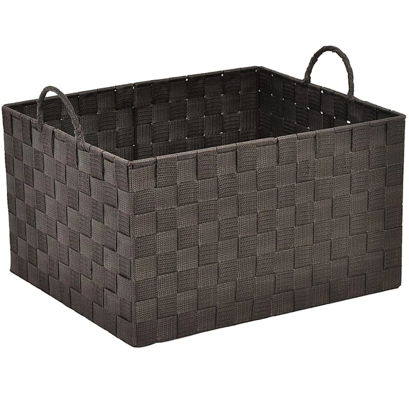 Brown Weave Storage Basket With Handles, Large 3 Brown Weave Storage Basket With Handles, Large
