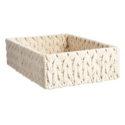 Chunky White Under The Bed Fabric Storage Basket, Medium