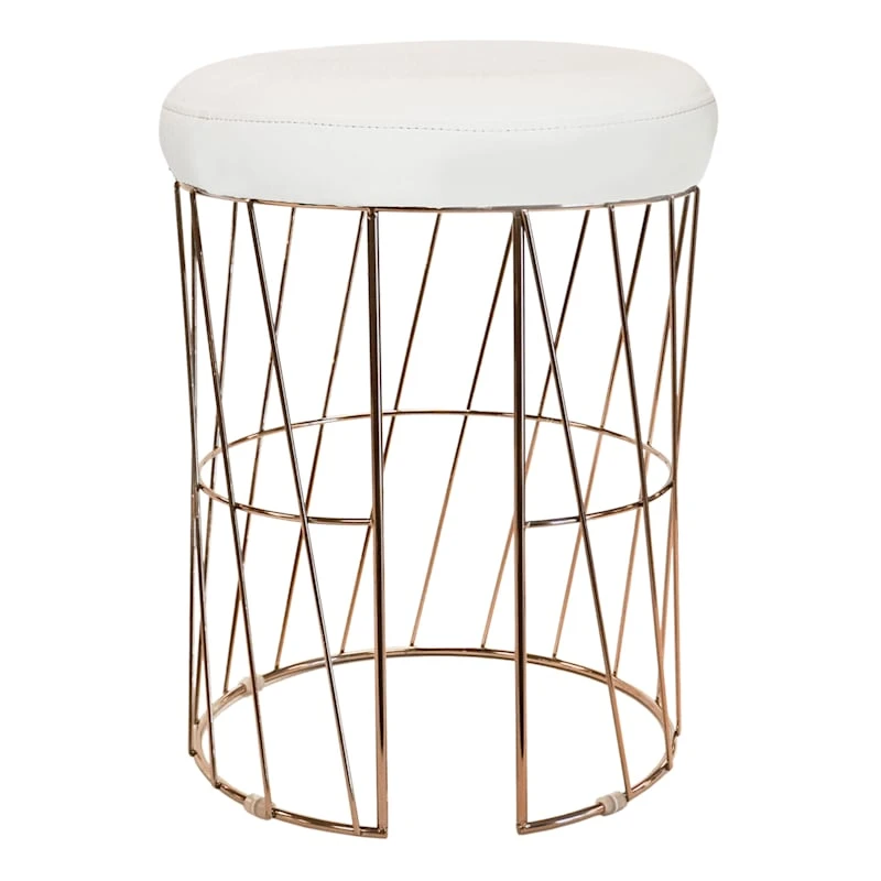 Diago Metallic Blush Wire Vanity Stool/Padded White Faux Leather Seat 3 Diago Metallic Blush Wire Vanity Stool/Padded White Faux Leather Seat