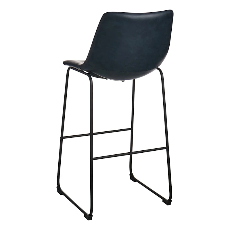 Drake Navy Blue Faux Leather Barstool 5 Drake Navy Blue Faux Leather Barstool - Image 3