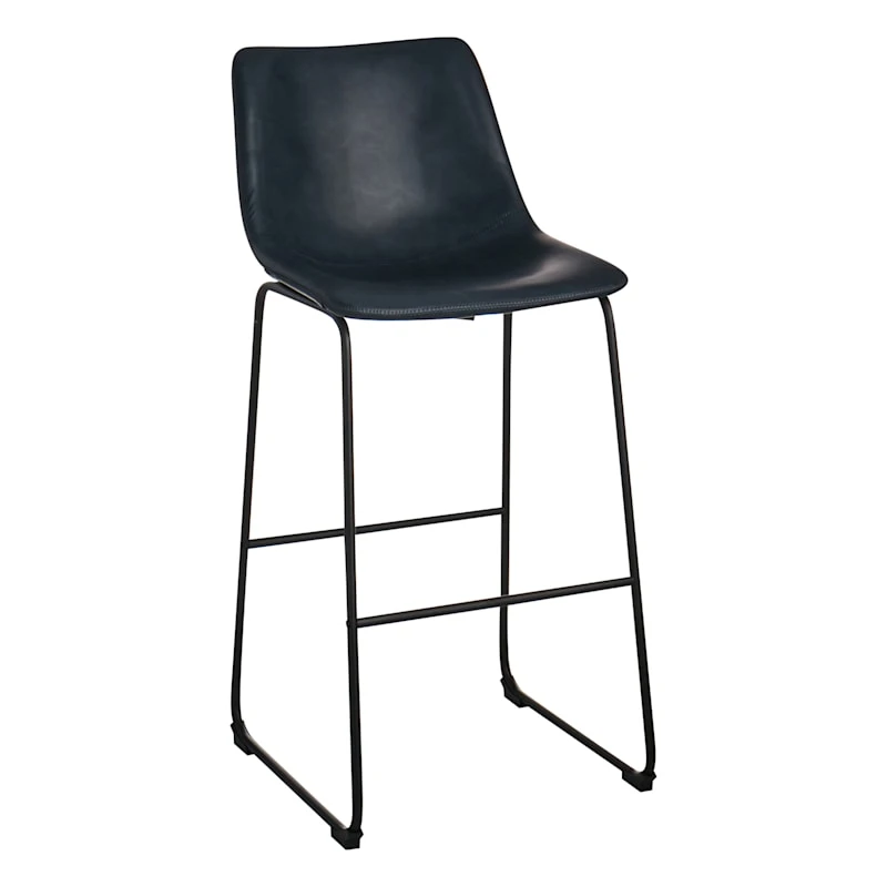 Drake Navy Blue Faux Leather Barstool 3 Drake Navy Blue Faux Leather Barstool