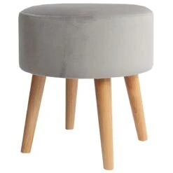 Emmy Grey Velvet Round Wood Leg Ottoman 10 Emmy Grey Velvet Round Wood Leg Ottoman -Furniture Series Store emmy grey velvet round wood leg ottoman 3