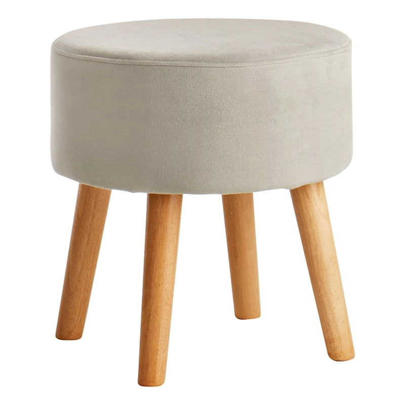 Emmy Grey Velvet Round Wood Leg Ottoman 3 Emmy Grey Velvet Round Wood Leg Ottoman