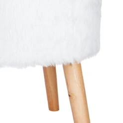 Emmy Ottoman Faux Fur With Wooden Leg, White -Furniture Series Store emmy ottoman faux fur with wooden leg white 2