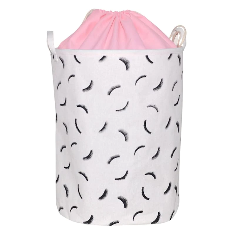 Eyelash Collapsible Laundry Hamper With Drawstring Liner, Pink 3 Eyelash Collapsible Laundry Hamper With Drawstring Liner, Pink
