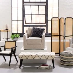 Found & Fable Zuri Cream & Black Tufted Bench -Furniture Series Store found fable zuri cream black tufted bench 9