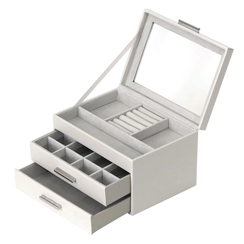 Grey Drawer Leather Jewelry Box 3 Grey Drawer Leather Jewelry Box