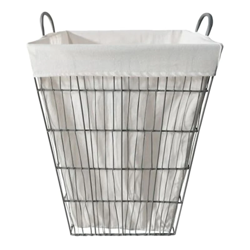 Grey Tapered Wavy Metal Wire Laundry Hamper, Large 3 Grey Tapered Wavy Metal Wire Laundry Hamper, Large
