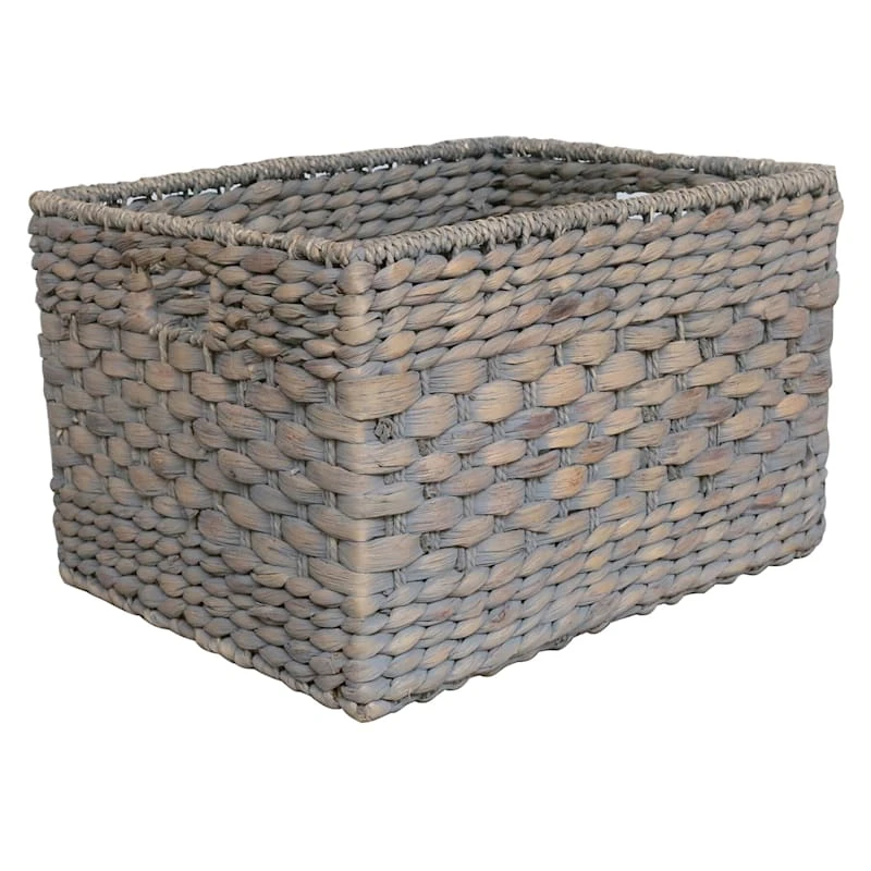 Grey Wash Water Hyacinth Storage Basket, Large 3 Grey Wash Water Hyacinth Storage Basket, Large