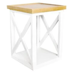 Honeybloom Anna Wood X-Side Accent Table, White