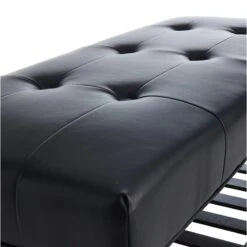 Honeybloom Collins Black Leather Bench -Furniture Series Store honeybloom collins black leather bench 2