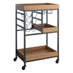 Honeybloom Jessie Wood Tray Top Bar Cart -Furniture Series Store honeybloom jessie wood tray top bar cart 1