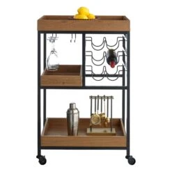 Honeybloom Jessie Wood Tray Top Bar Cart -Furniture Series Store honeybloom jessie wood tray top bar cart 2