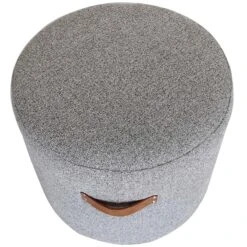 Honeybloom Rica Textured Pouf With Faux Leather Handles, Grey -Furniture Series Store honeybloom rica textured pouf with faux leather handles grey 1