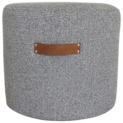 Honeybloom Rica Textured Pouf With Faux Leather Handles, Grey -Furniture Series Store honeybloom rica textured pouf with faux leather handles grey 2