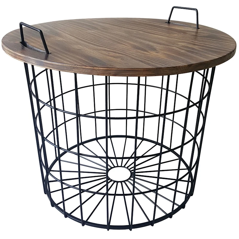 Honeybloom Round Wire Basket Table With Removable Wood Top 2 Honeybloom Round Wire Basket Table With Removable Wood Top