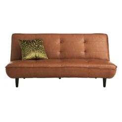 Honeybloom Wyatt Push Back Sofa, Cognac Faux Leather -Furniture Series Store honeybloom wyatt push back sofa cognac faux leather 2