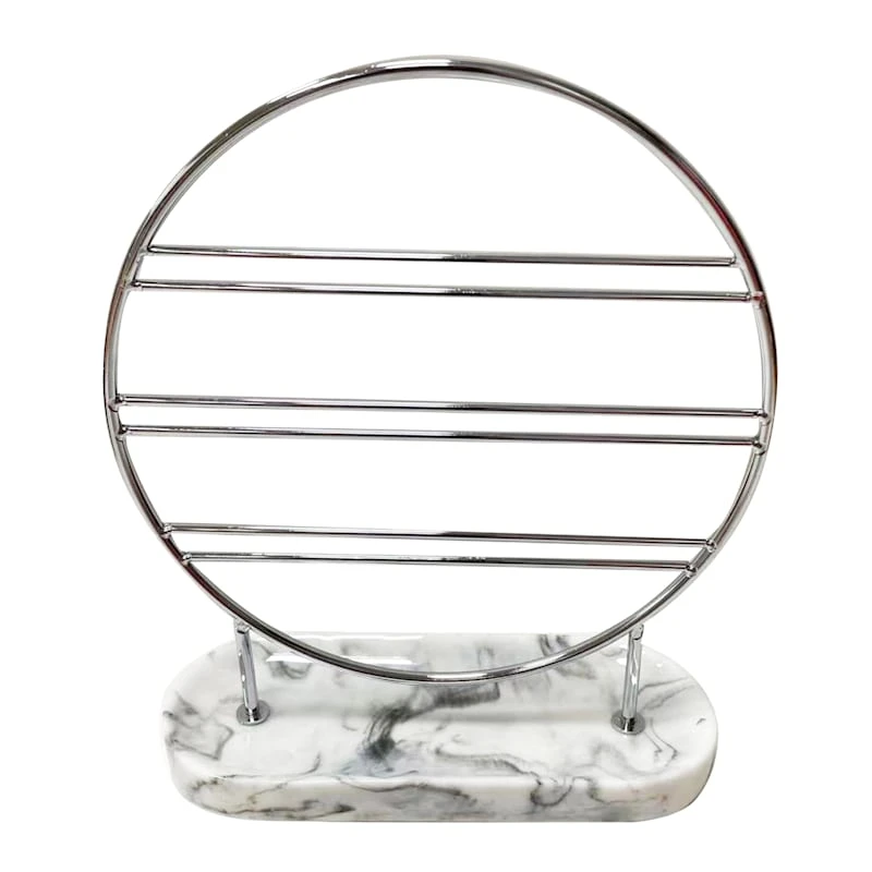 Laila Ali Chrome Jewelry Holder With Marbled Base, 8.5" 3 Laila Ali Chrome Jewelry Holder With Marbled Base, 8.5"