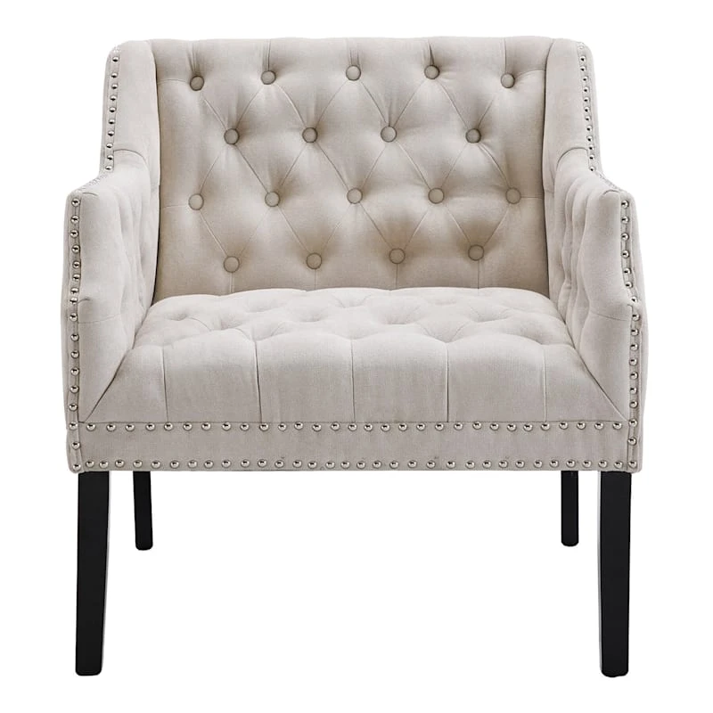 Lena Ivory Velvet Tufted Armchair With Nailhead Trim 4 Lena Ivory Velvet Tufted Armchair With Nailhead Trim - Image 2