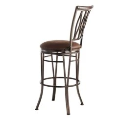 Marsol Brown Metal Swivel Barstool With Faux Leather Seat -Furniture Series Store marsol brown metal swivel barstool with faux leather seat 2