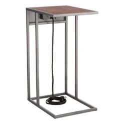 Metal C-Table With USB Port, Brown