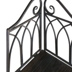 Metal Corner Rack With Brown Decorative Arch & Folding Wood-Top Shelves, 63" -Furniture Series Store metal corner rack with brown decorative arch folding wood top shelves 63 3