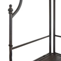 Metal Corner Rack With Brown Decorative Arch & Folding Wood-Top Shelves, 63" -Furniture Series Store metal corner rack with brown decorative arch folding wood top shelves 63 4